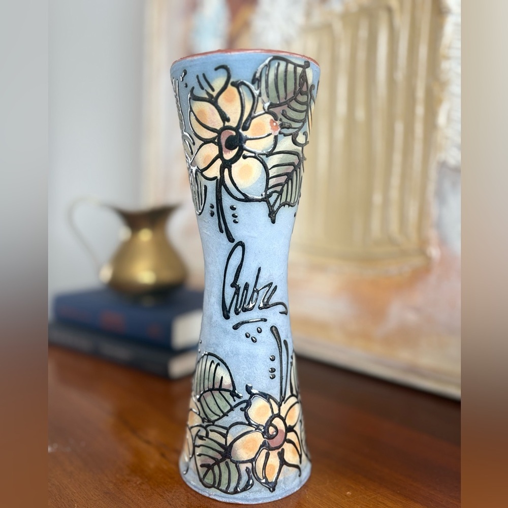 Hand-Painted Studio Pottery Vase‎ - Signed - Vintage Floral Decor